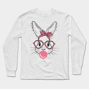 Bunny Face With Heart Glasses For Boys Men Kids Easter Day Shirt Long Sleeve T-Shirt